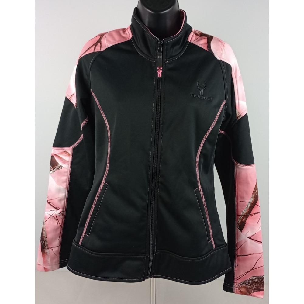 Huntworth Womens M Black Pink Realtree Camo Mock Neck Zip Fleece Lined Jacket